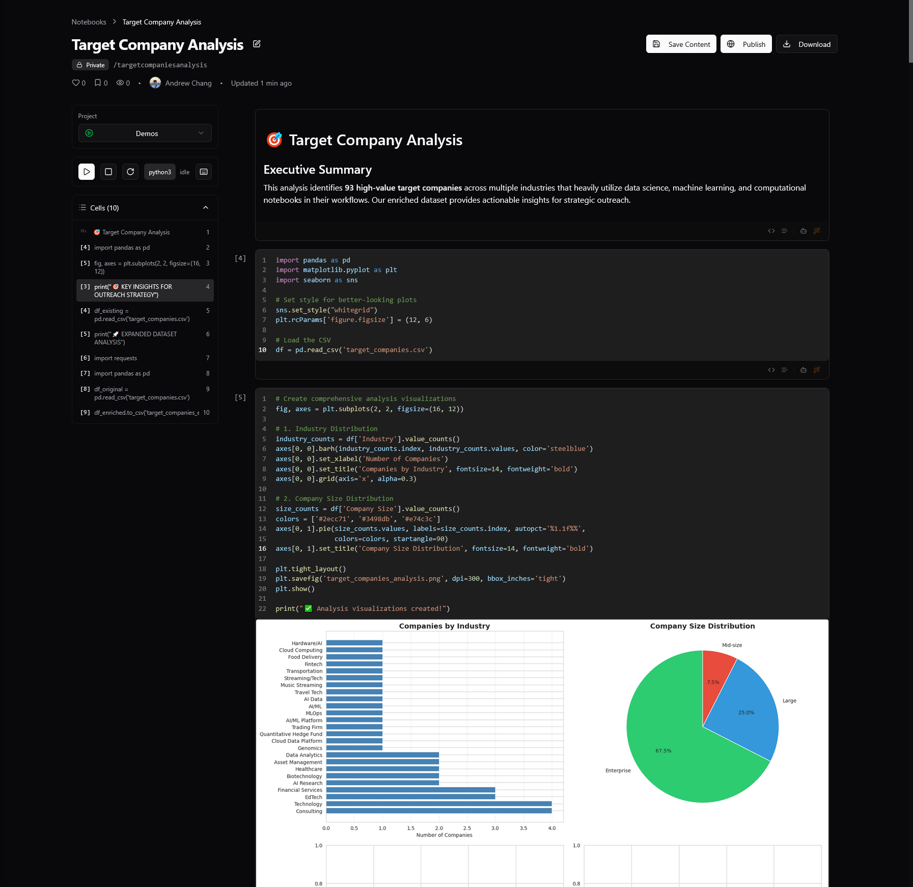 Notebook Organization Interface - Dark Theme